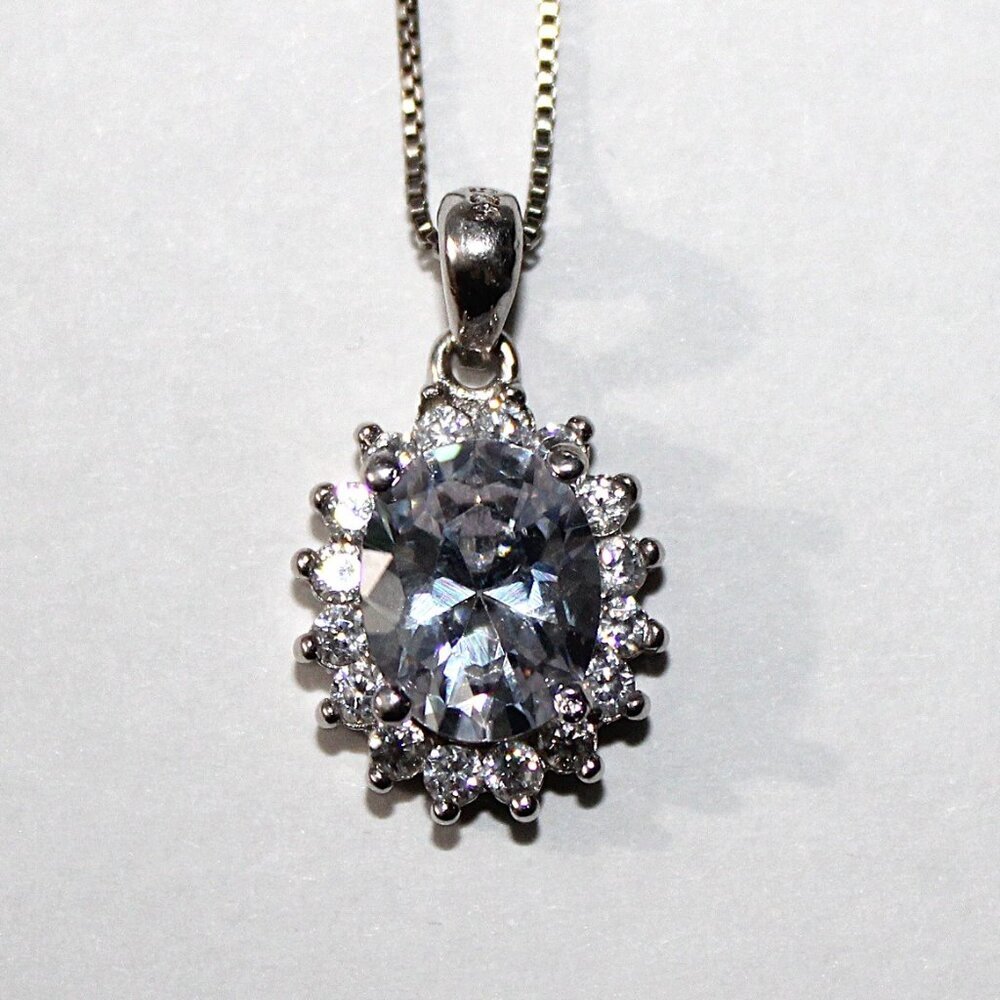 Sterling Silver Casual Cubic Zirconia Necklace 18 Inches